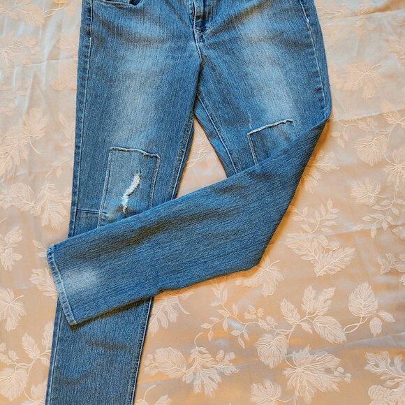 L.e.i. Ashley Louise Skinny Distressed Patchwork Jeans, Junior 15, Like New! - Picture 2 of 5
